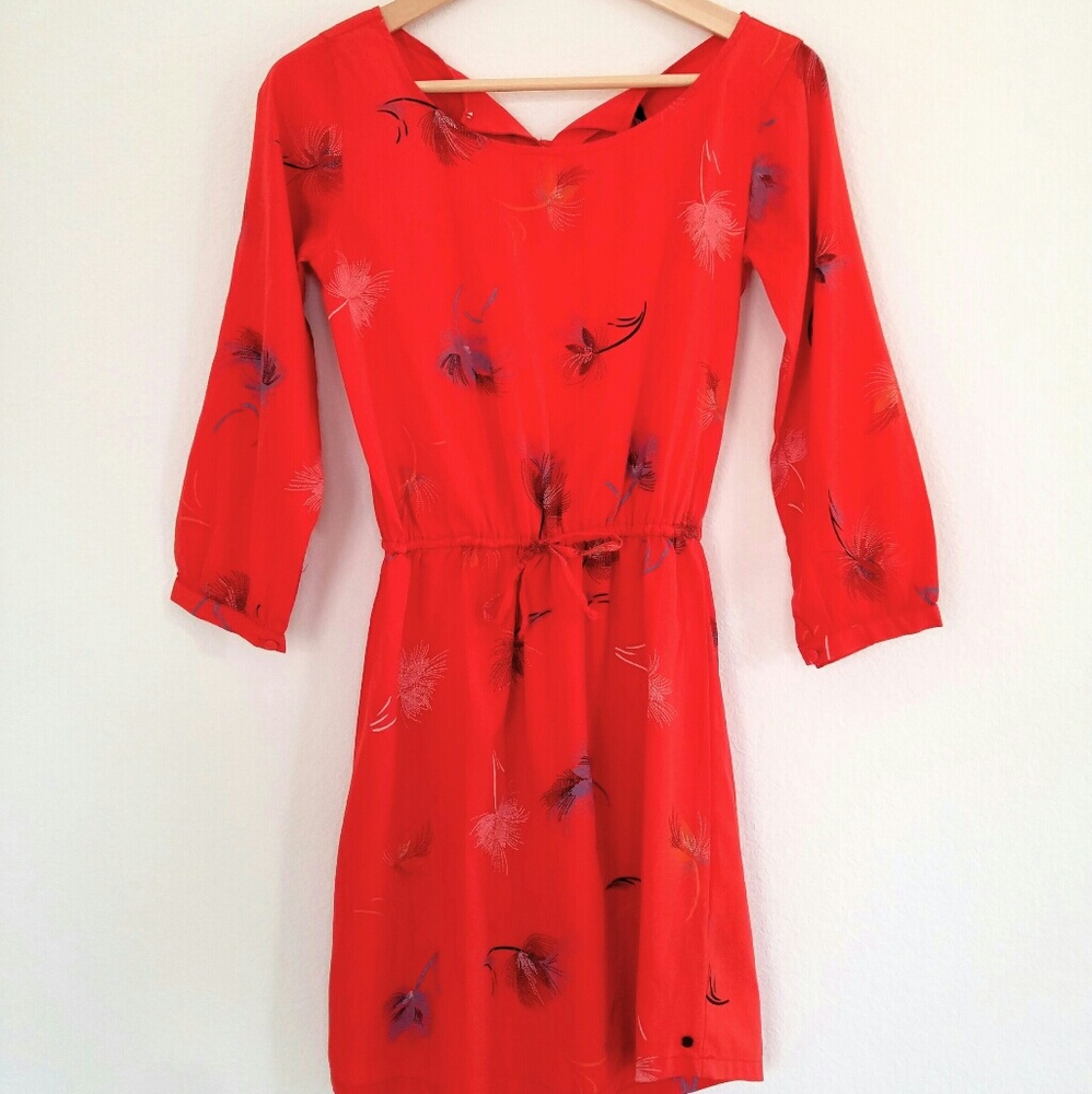 Red Feather Print Dress